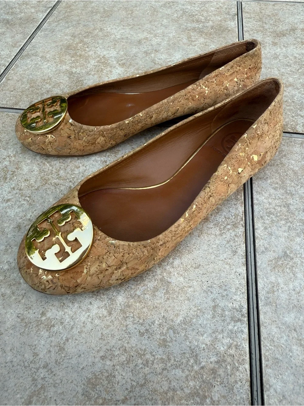 Tory Burch Cork Ballet Flats with Gold Logo Medallion
